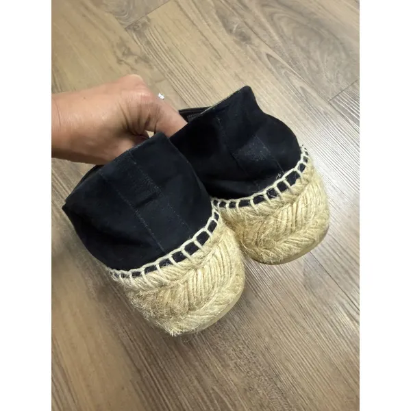 Tory Burch‎ Espadrille Black Platform Slides Leather Suede Chunky Resort Luxury - Image 5