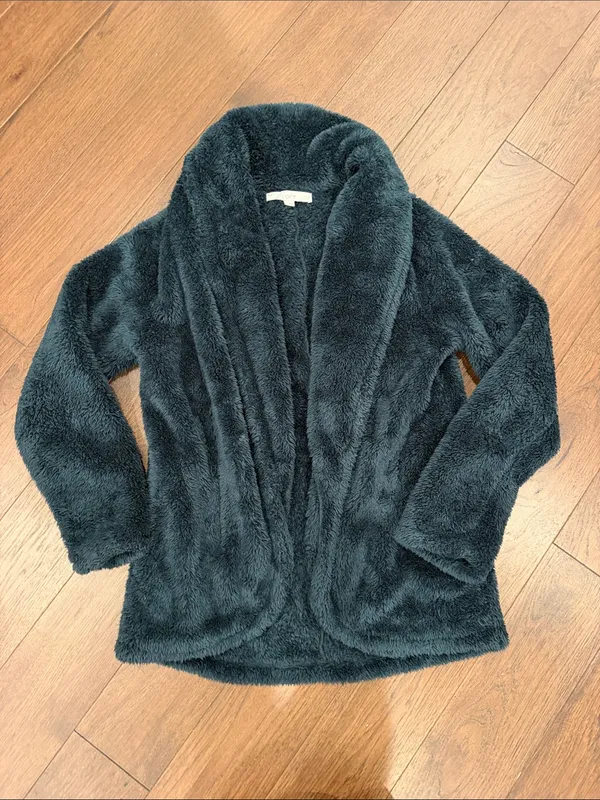 Loft Faux Sherpa Shawl Collar Women's Fleece Jacket Small Teal - C54-116 - Image 2