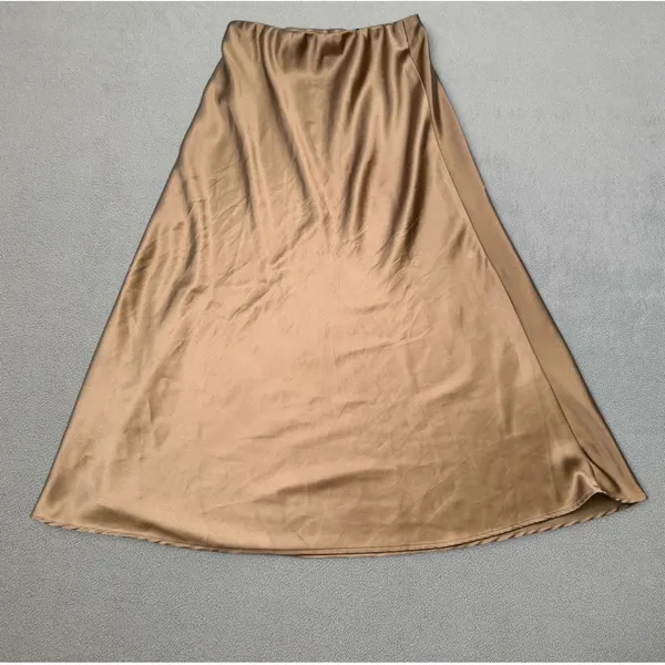 Pretty Garden Bronze Skirt Womens S Satin A-Line Midi Casual Party Gold Cute - Image 2