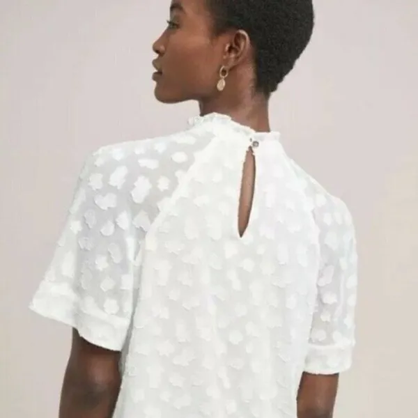 Anthropologie Feather Bone White Dot Short Sleeve Blouse XS‎ - Image 3