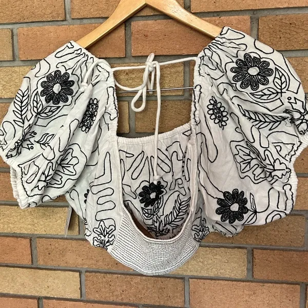 NWT Free People Lotus Set Embroidered Crop Top Maxi Skirt White & Black Size L - Image 7