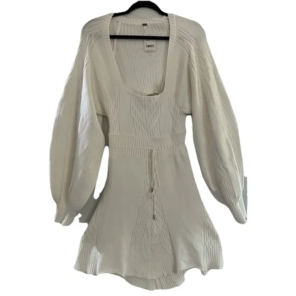 Free People Emmaline Sweater Dress Ivory Cable Knit Open Back NWT L - Image 3