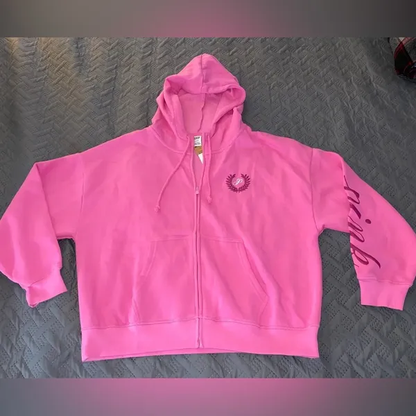 PINK Everyday Fleece‎ Relaxed Full Zip Hoodie in pink - Image 4