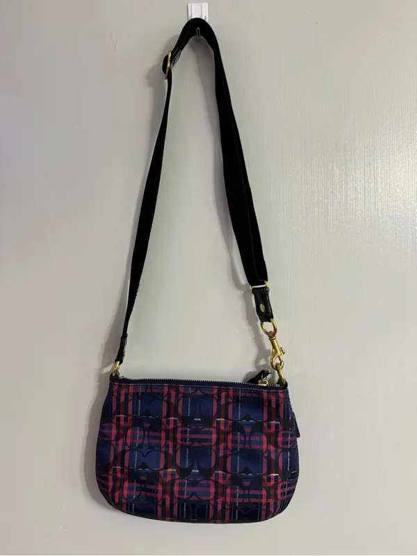 Coach Navy and Pink Plaid Crossbody - Image 2