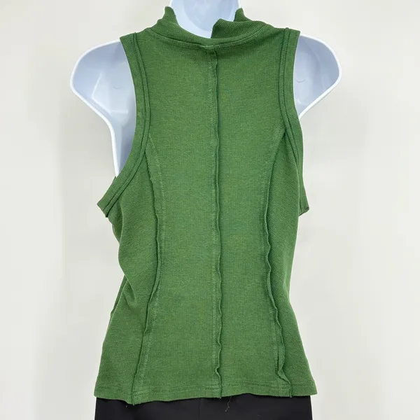Pilcro Anthropologie Tank Top‎ Womens M Green Mock Neck Ribbed Raw Edge Boho - Image 6