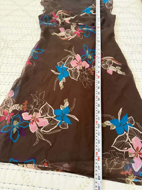 Floral V-Neck Brown Midi Dress with Pink & Blue Accents - Image 7