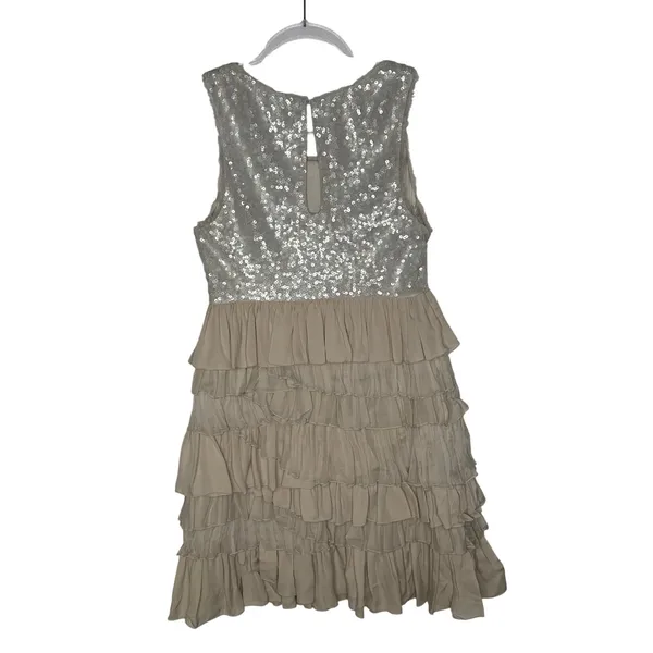 Alice + Olivia 2000s Silk Ruffle Tiered Sequin Dress Neutral Small - Image 4