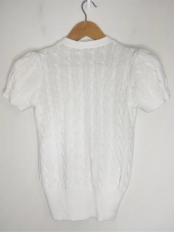 Ralph Lauren Off White Classic Cable-Knit Cardigan Short Sleeve Sweater size S - Image 2