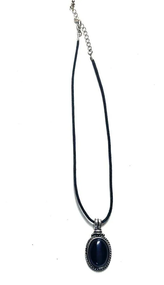 Women's Black Corded Round Pendant Necklace Fashion Statement Accessory - Image 3