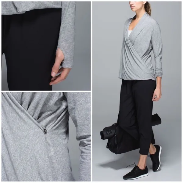 Lululemon Women’s Radiant Long Sleeve Top Size 2 Gray Surplice V Neck Athletic - Image 3