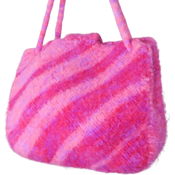 Vintage 90s Pink Wool Satchel Purse - Image 4