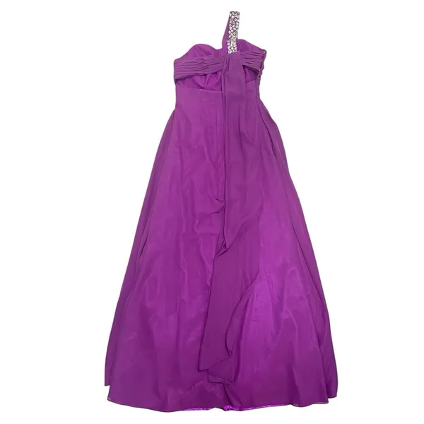 Prom Formal Dress Purple One Shoulder Long Embellished Beaded Cocktail Size S - Image 8