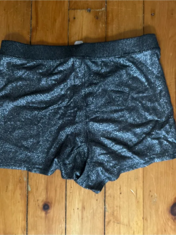 Yitty shimmered iconic black silver soft rib hot shorts medium - Image 5