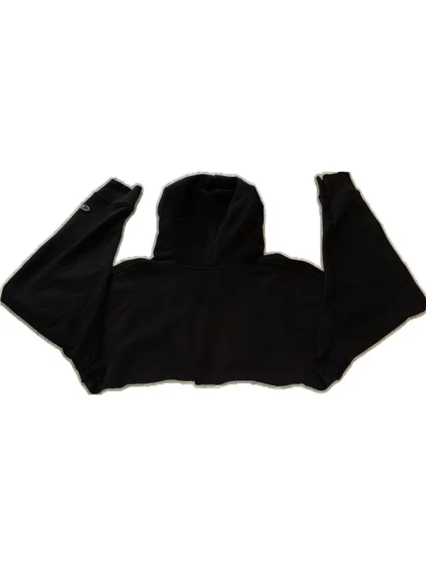 Champion Hoodie Black Cropped New York City Fuhgeddaboudit Size L - Image 3