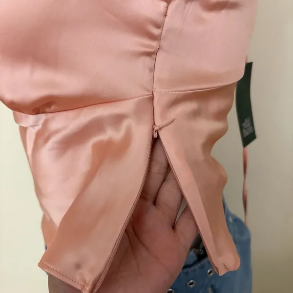 Wild Fable Satin Camisole Top Size xs Pink V-Neck Lace Trim Tie Back - Image 5