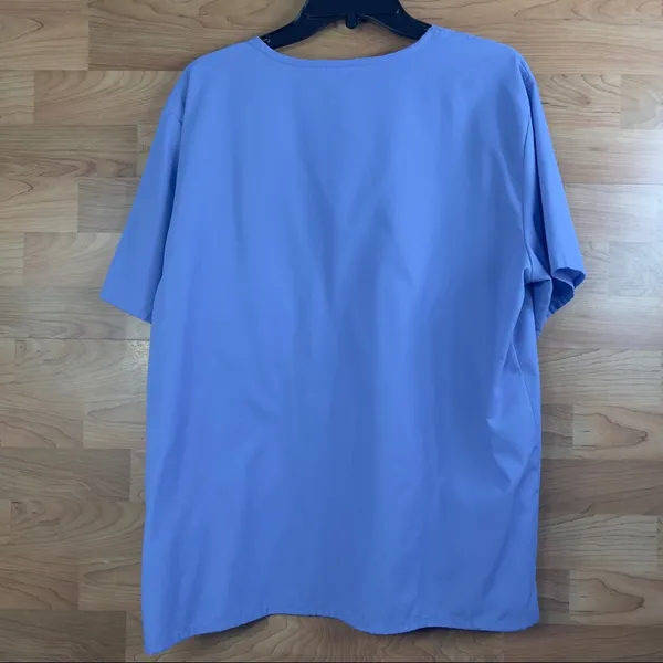 Blue Medium Scrub Top Short Sleeve V-Neck with Front Breast Pocket - Image 2
