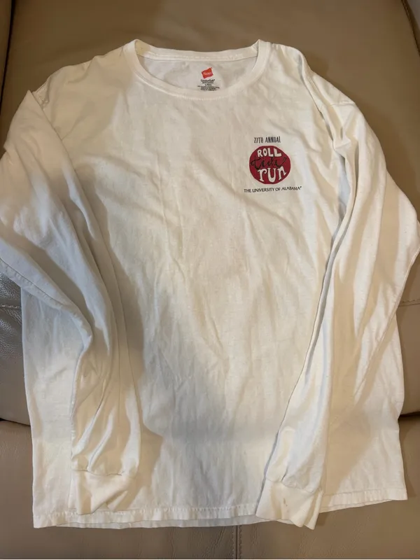 Hanes White Alabama Long-Sleeve "Roll Tide Run" Red Ribbon Tee - Image 2
