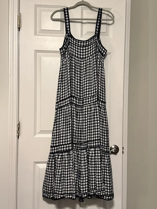 Crown & Ivy Preppy Navy White Gingham Cottagecore Tiered Maxi Summer Sundress 16 - Image 4