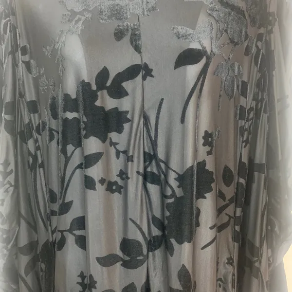 Zapelle Women's L/XL Black Sheer Burnout Velvet Floral Midi Dress Ruched Sleeves - Image 5