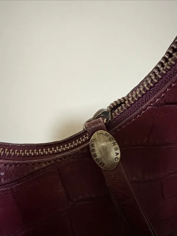 Monsac Croc-Embossed Hobo Bag in Burgundy - Image 9
