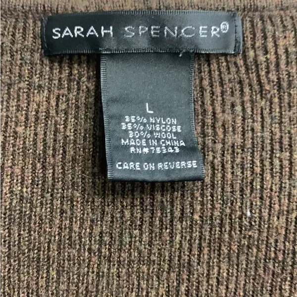 Sarah Spencer Wool Blend Brown V Neck Cardigan Sweater Size Large - Image 11