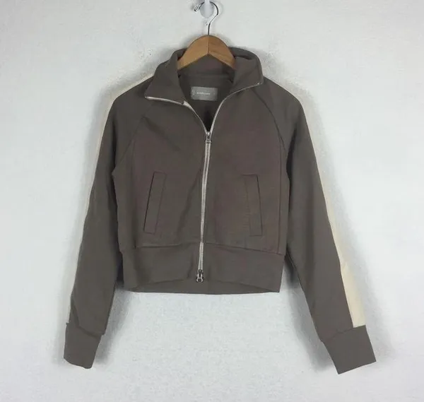 Everlane The Dream Zip-Up Side Stripe Sporty Knit Crop Jacket In Clay XS - Image 2