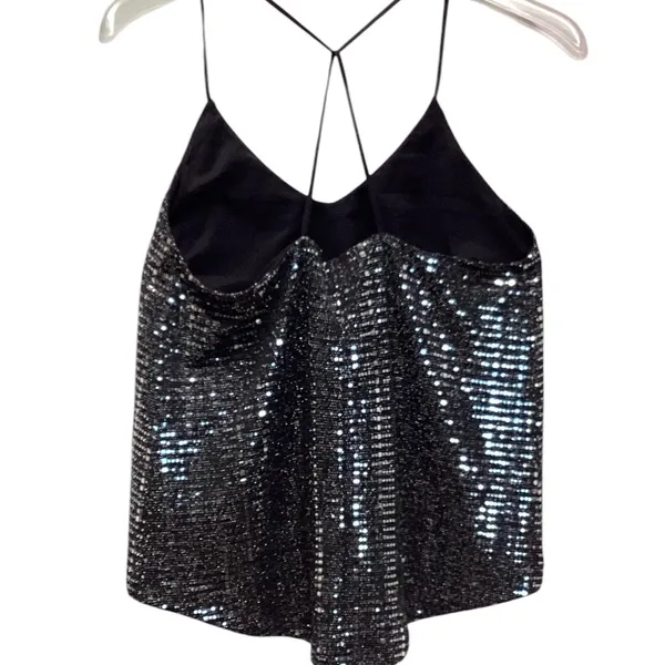 Chelsea28 Black mirrored spaghetti strap top. Size Medium. - Image 11