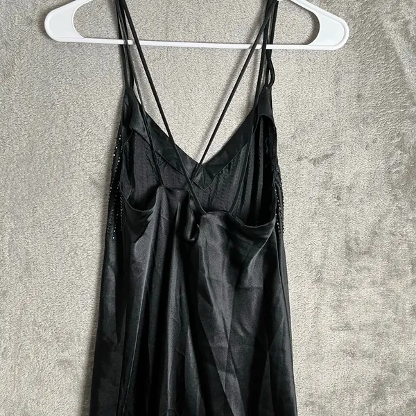 Vintage Y2K Black Beaded Slip Dress Evening‎ Grunge Goth Glam Size Small - Image 4