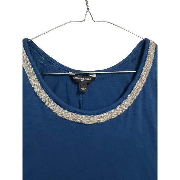 Banana Republic Blue Cotton Modal Tank Top Metallic Chain‎ Trim Size L - Image 3