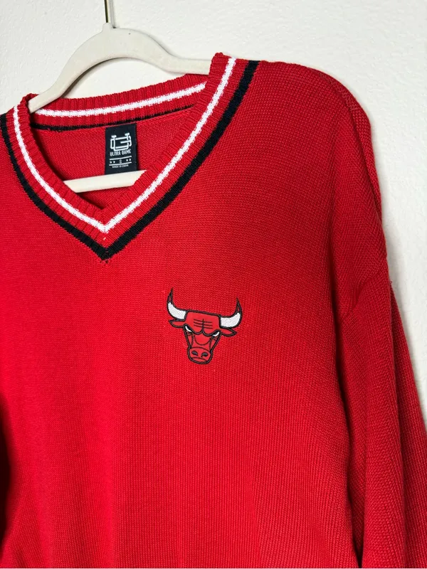 Ultra Game Women Chicago Bulls V-Neck Sweater S Red NBA Basketball Knit Pullover - Image 4