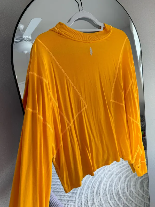 Free People Movement Orange/ yellow longsleeve oversized shirt - Image 2