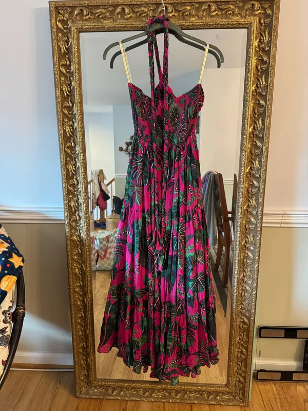 Farm Rio pink leaves maxi dress small - Image 6