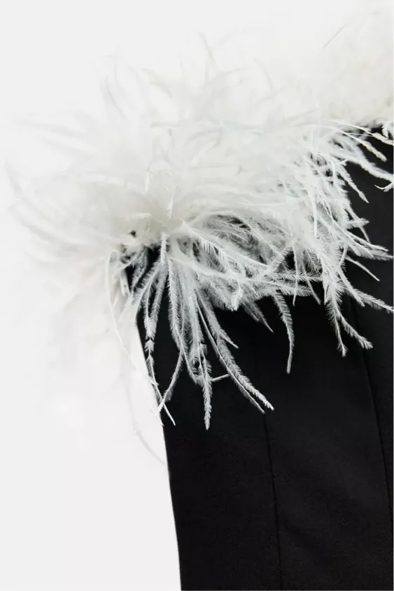 Zara dress mini bodycon Elegant Black and White Feather holiday party coctail - Image 11