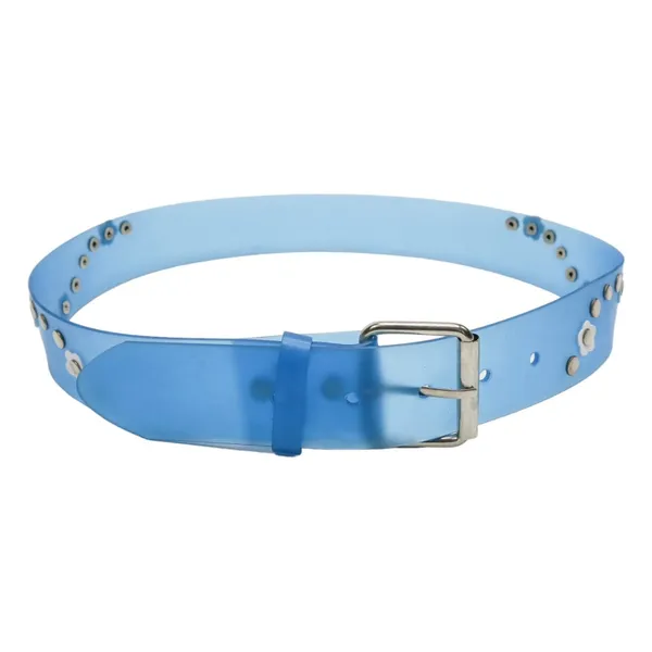 Vintage 90s Blue Floral PVC Plastic Belt - Image 2