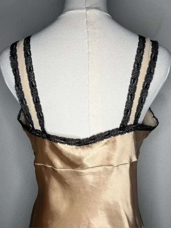 Vintage California Dynasty Gold Satin Lace Trim Babydoll Cami Tank Top Y2K Fairy - Image 5