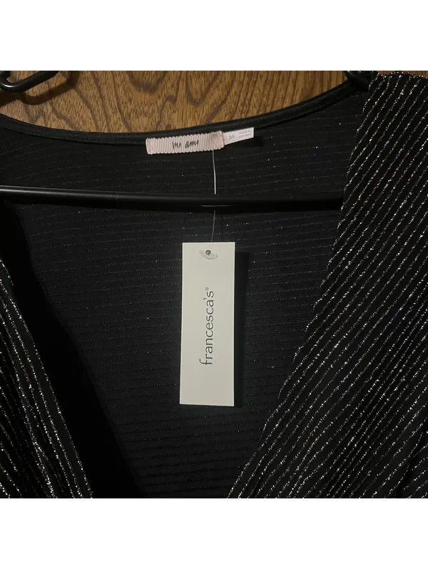 Francesca's Black Sparkle Wrap Top with Tie Waist - Medium - Image 2