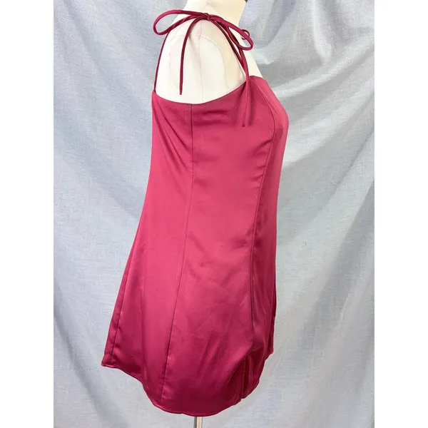 Privacy‎ Please Satin Tie Strap Mini Dress Square Neck Wine Red Cocktail Party - Image 5