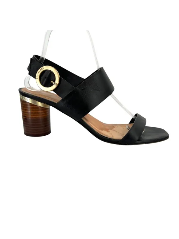 Ted Baker Azmara Black Leather Slingback Sandals Gold Buckle Block Heel Size 40 - Image 12
