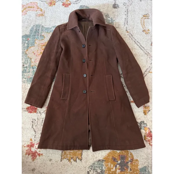 Ined Brown Wool Blend Single Breasted Coat Martingale Back Size 2 Made in Japan - Image 2