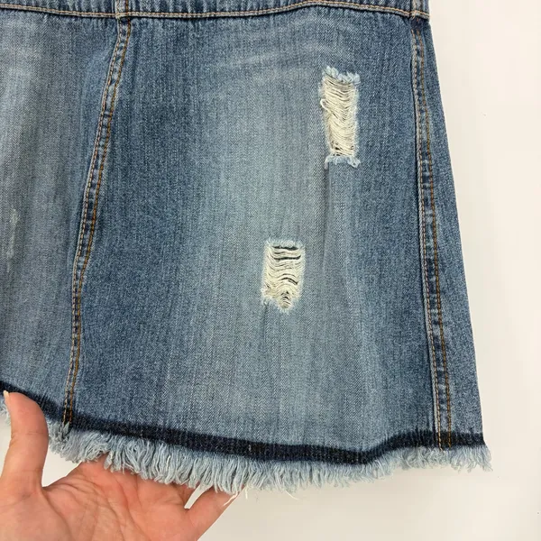 Y2K Paris Blues Distressed Denim Mini Skirt Sz 3 Grunge Indie Sleaze Festival - Image 4
