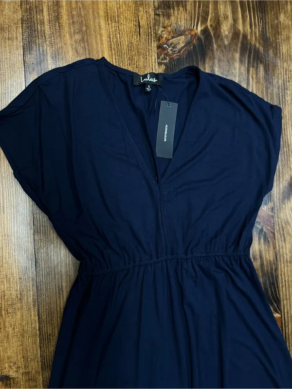 Lulus Easy for Me Navy Blue Short Sleeve Maxi Dress Size Small NWT - Image 6