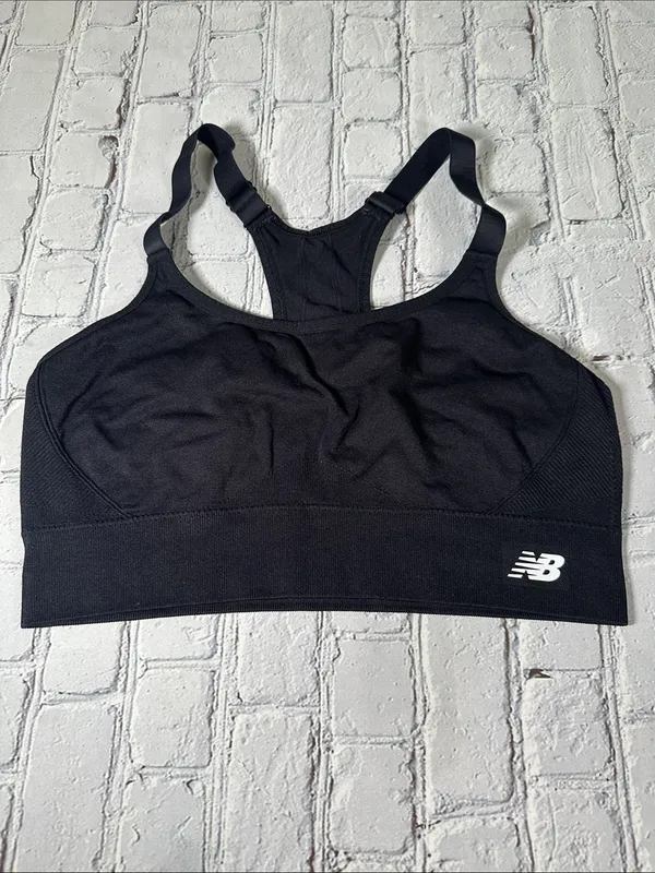 New Balance Womens Black Seamless Racerback Medium Support Sport Bra XL - Image 2