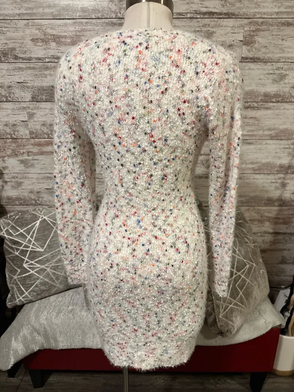 Long Sleeve Sweater Dress White - Image 3
