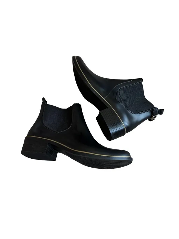 Kate Spade Black Rubber Chelsea Rain Boots Ankle Booties Gold Size 9 Women's - Image 4