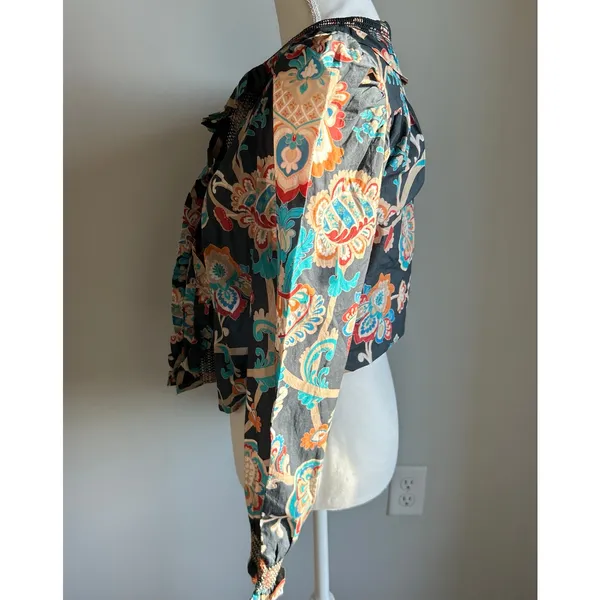 Love the Label Anthropologie Navy Gathered Ruffle Blouse Longsleeve Size XS - Image 3