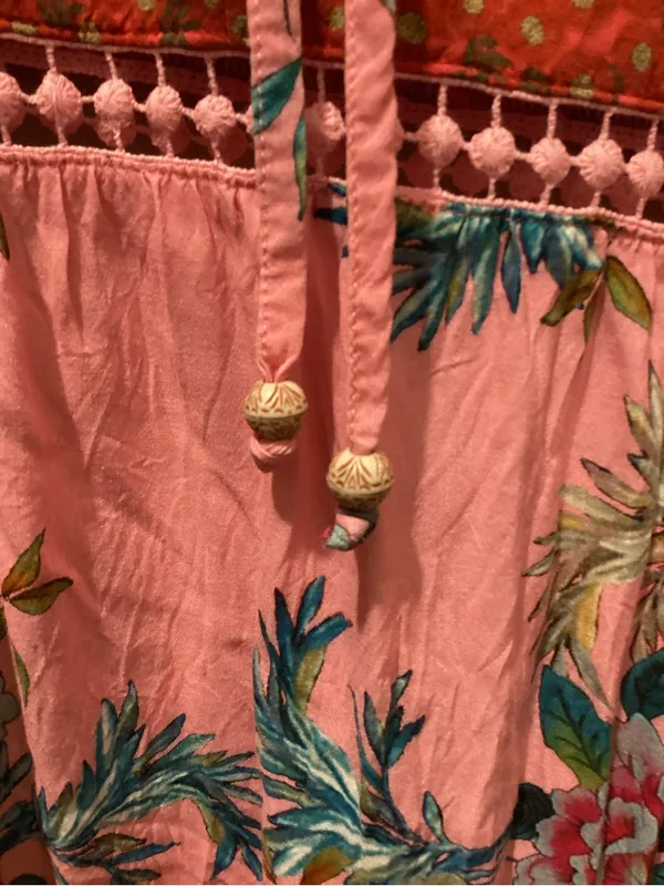 Johnny Was Pink Floral Boho Blouse with Red Accents - Image 4