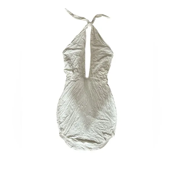 White Missguided Deep Plunge Stretchy Open Back Halter Mini Summer Dress - Image 2