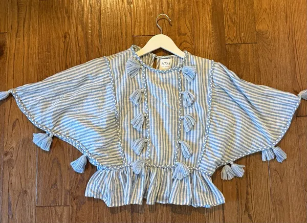 Misa Los Angelos blue striped tassel top small - Image 7