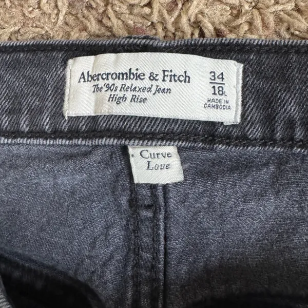 Abercrombie & Fitch Distressed Black Gray 90’s Relaxed Jean High Rise Size 34/18 - Image 3