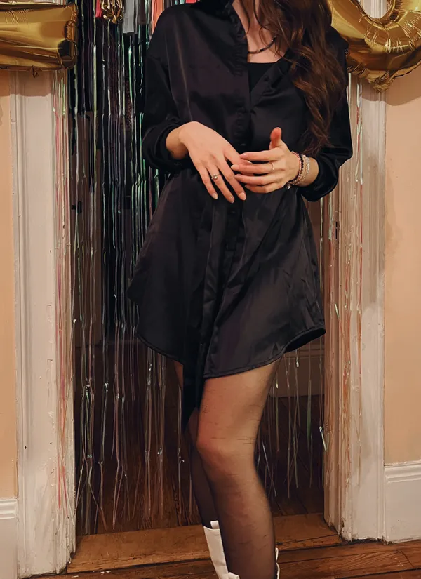 Nasty Gal Black Satin Tie Dress - Image 2